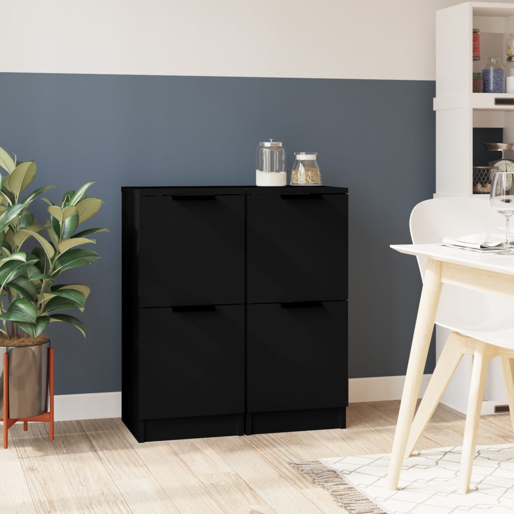 Credenze 2 Pz Nere 30x30x70 Cm In Legno Multistrato