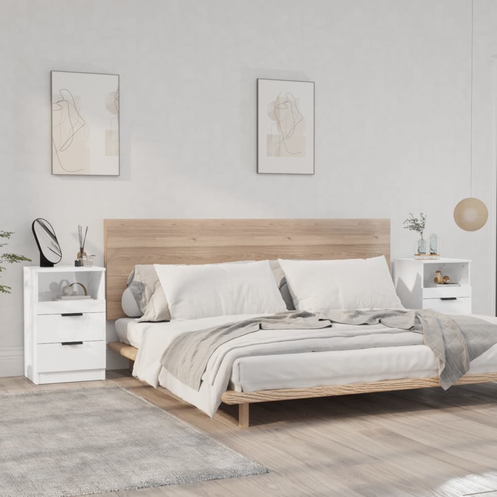 Comodini 2 Pz Bianco Lucido In Legno Multistrato