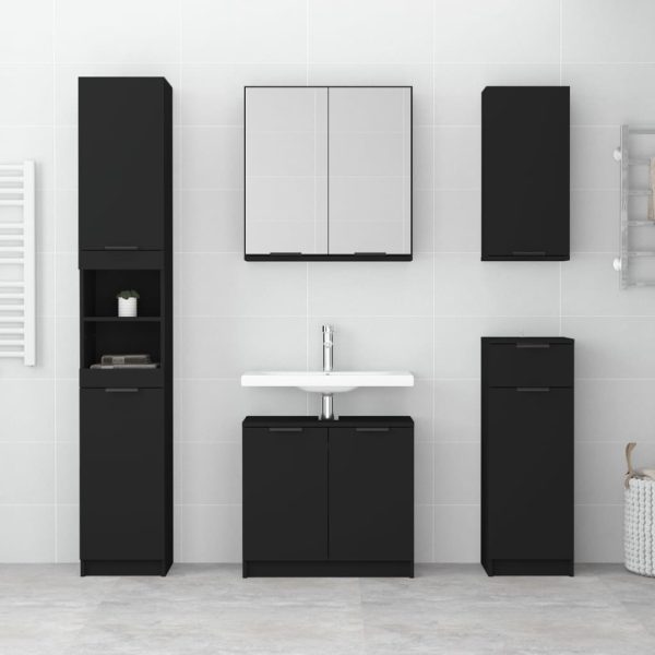 Mobile Da Bagno A Parete Nero 32x20x67 cm - Image 3