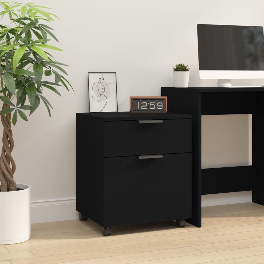 Schedario Con Ruote Nero 45x38x54 Cm In Legno Multistrato