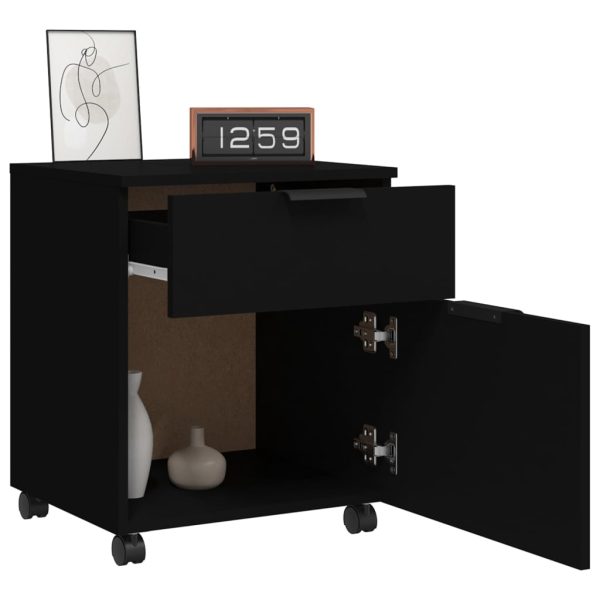 Schedario Con Ruote Nero 45x38x54 Cm In Legno Multistrato - Image 4