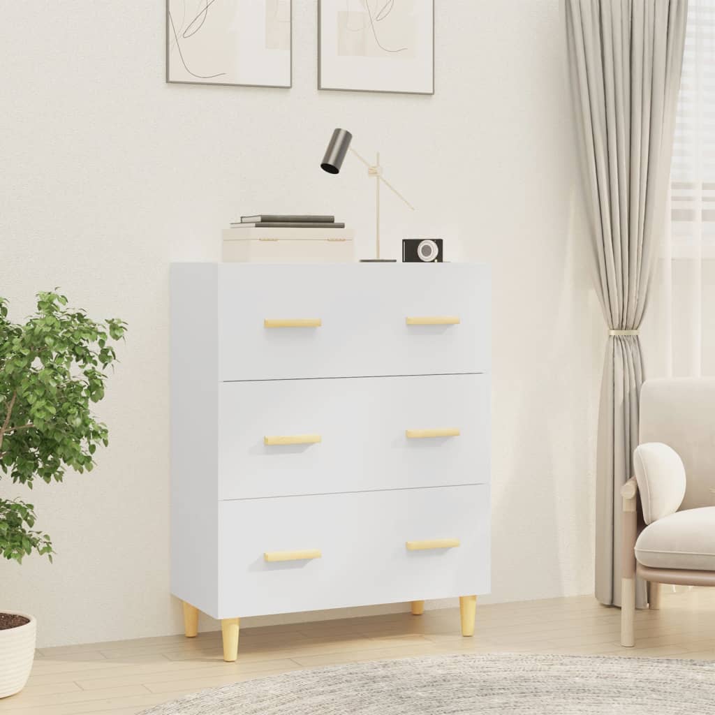 Credenza Bianca 70x34x90 Cm In Legno Multistrato