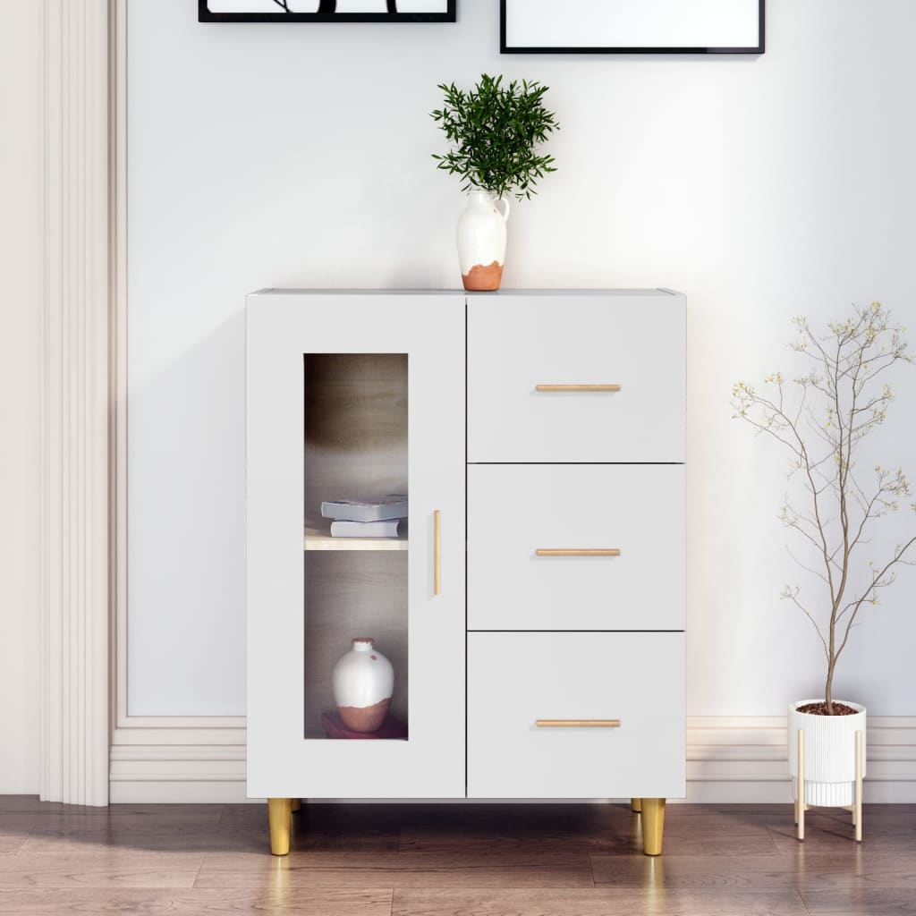 Credenza Bianca 69,5x34x90 Cm In Legno Multistrato
