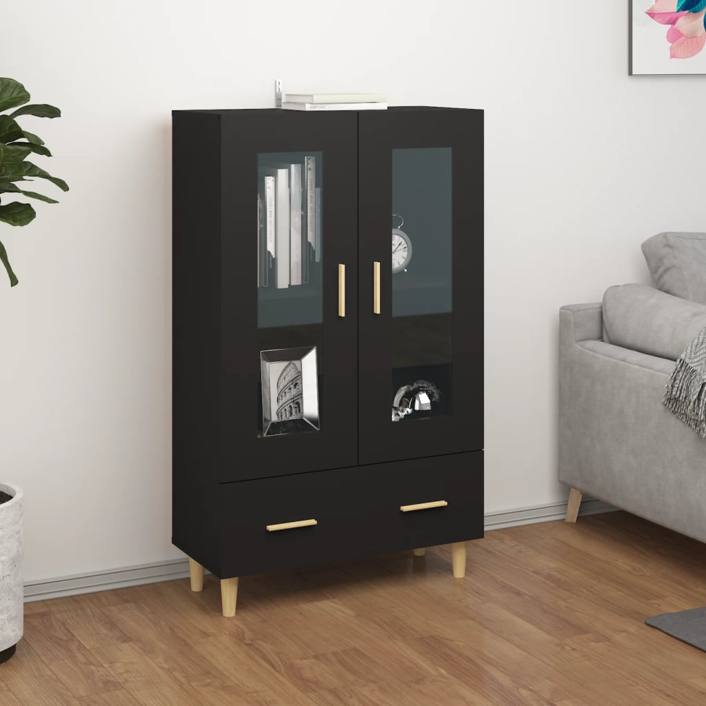 Credenza Nera 70x31x115 Cm In Legno Multistrato