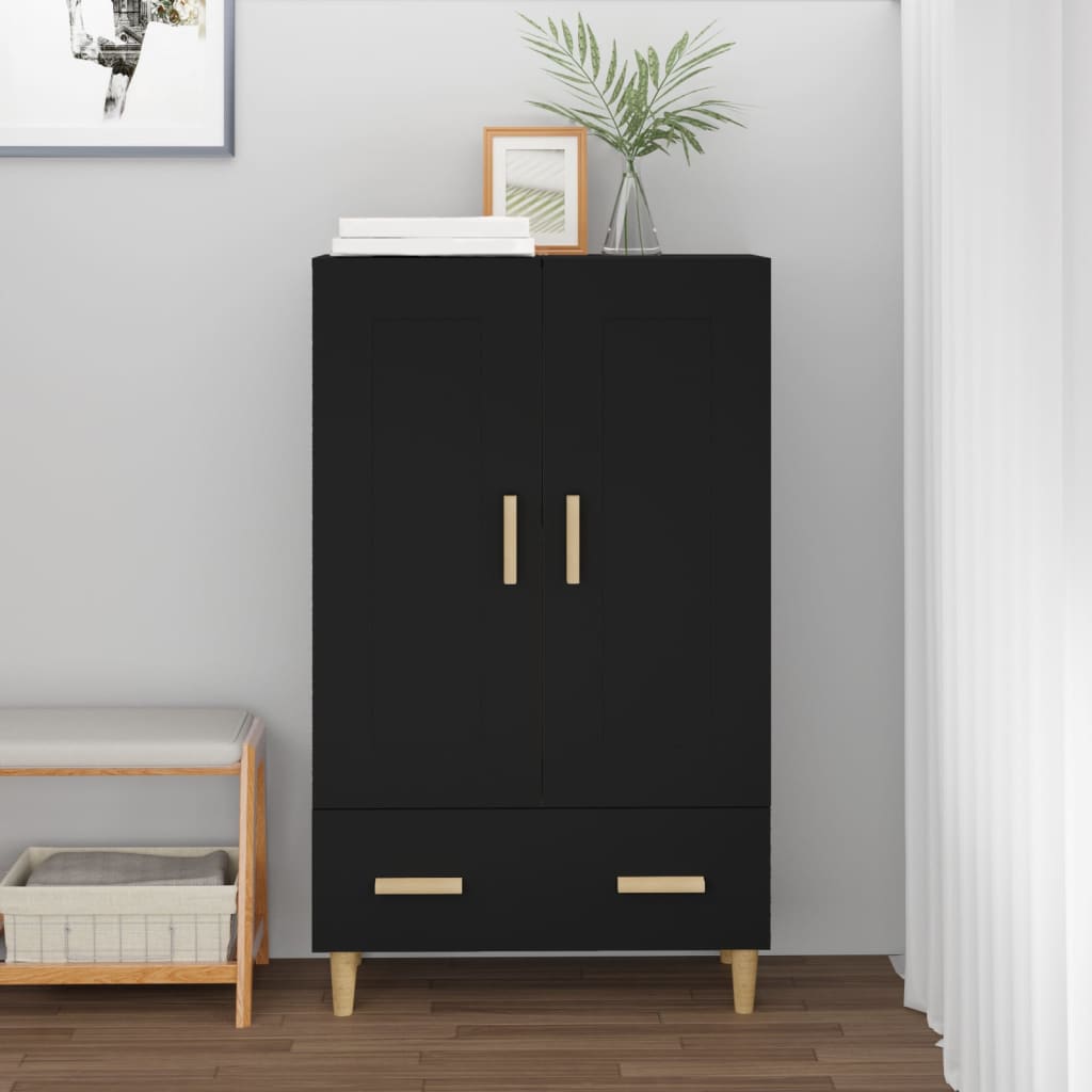 Credenza Nera 70x31x115 Cm In Legno Multistrato