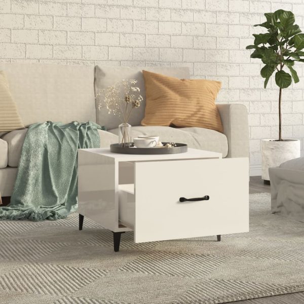 Tavolini Salotto Gambe In Metallo 2 Pz Bianco Lucido 50x50x40cm - Image 3