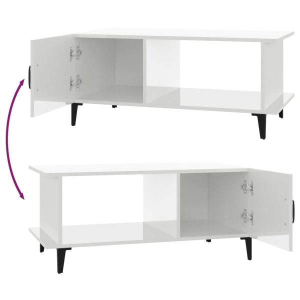 Tavolino Da Salotto Bianco Lucido 90x50x40 Cm Legno Multistrato - Image 5