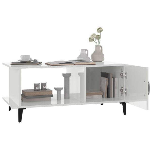 Tavolino Da Salotto Bianco Lucido 90x50x40 Cm Legno Multistrato - Image 6