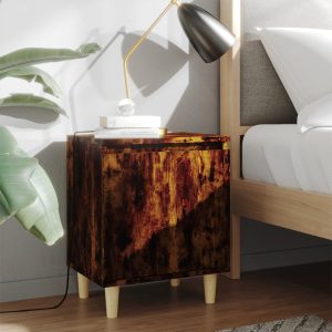 Comodini Con Gambe In Legno Massello 2pz Rovere Fumo 40x30x50cm