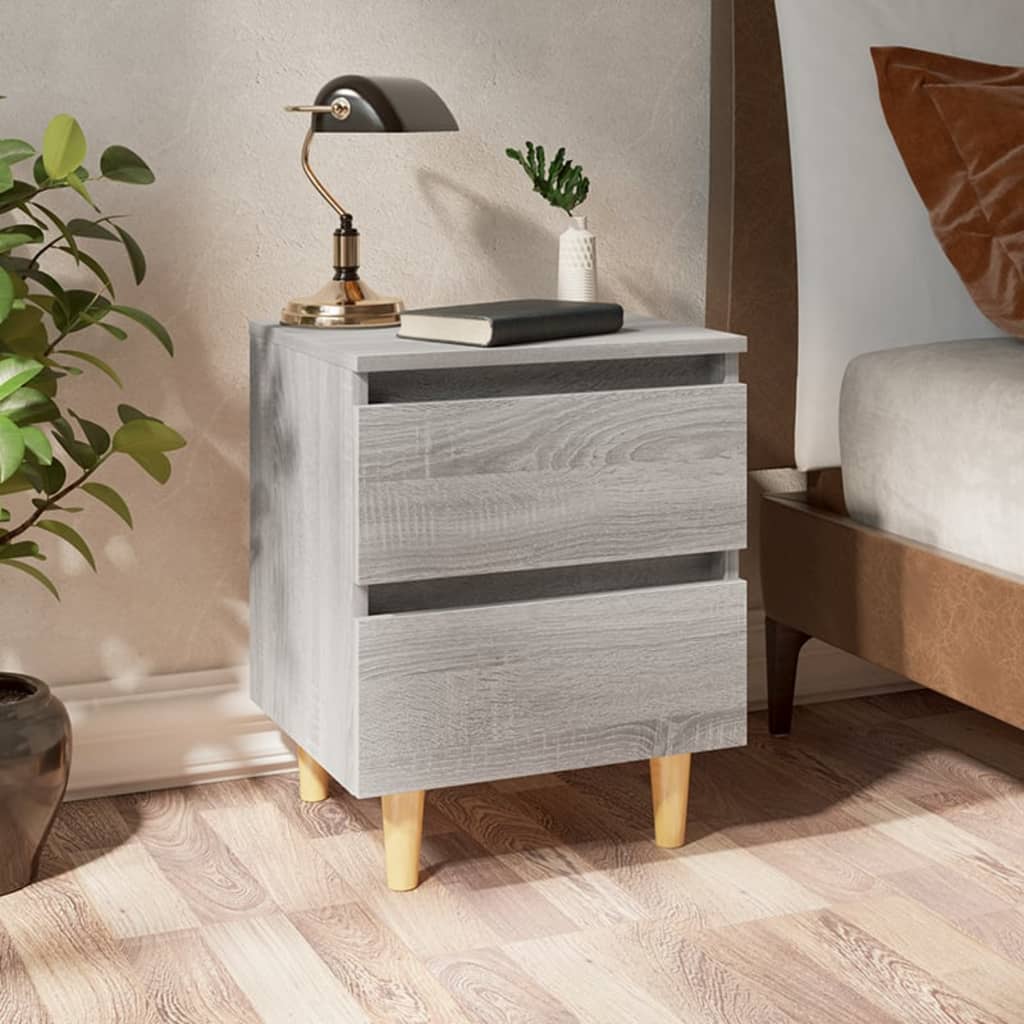 Comodini Gambe In Legno Massello 2 Pz Grigio Sonoma 40x30x50 cm