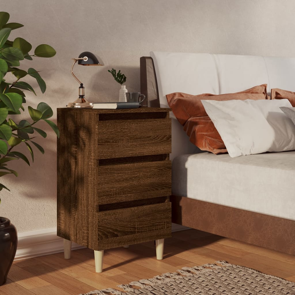 Comodino Con Gambe In Legno Massello Rovere Marrone 40x35x69 cm