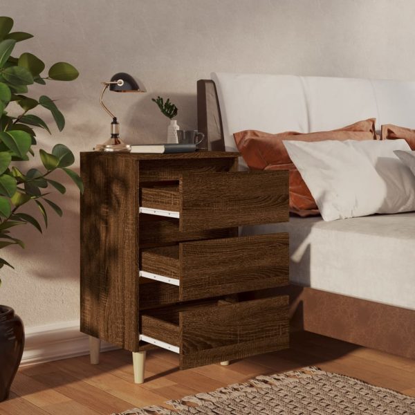 Comodino Con Gambe In Legno Massello Rovere Marrone 40x35x69 cm - Image 3