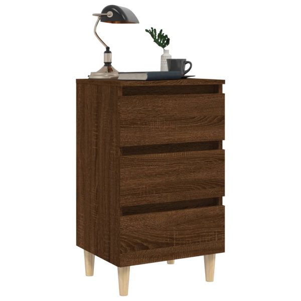 Comodino Con Gambe In Legno Massello Rovere Marrone 40x35x69 cm - Image 4