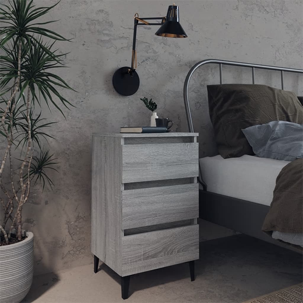 Comodino Con Gambe In Metallo Grigio Sonoma 40x35x69 cm