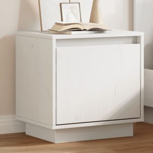 Comodino Bianco 40x30x40 Cm In Legno Massello Di Pino