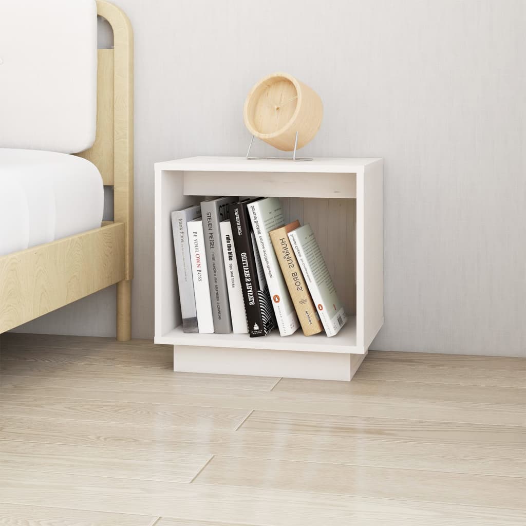 Comodino Bianco 40x30x40 Cm In Legno Massello Di Pino