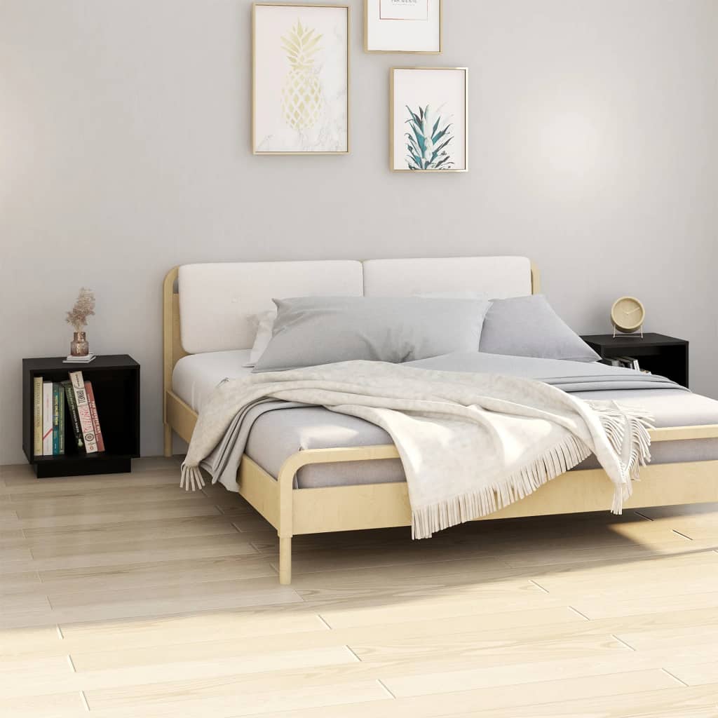 Comodini 2 Pz Neri 40x30x40 Cm In Legno Massello Di Pino