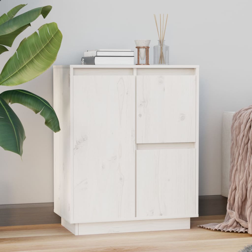 Credenza Bianca 60x34x75 Cm In Legno Massello Di Pino