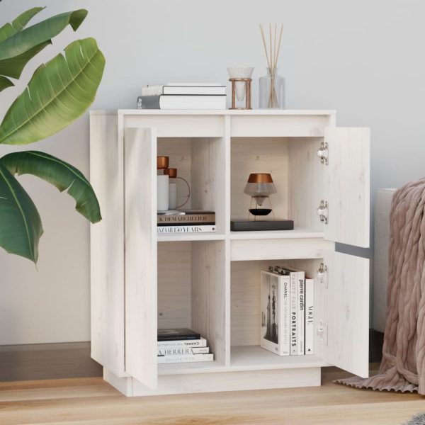 Credenza Bianca 60x34x75 Cm In Legno Massello Di Pino - Image 3