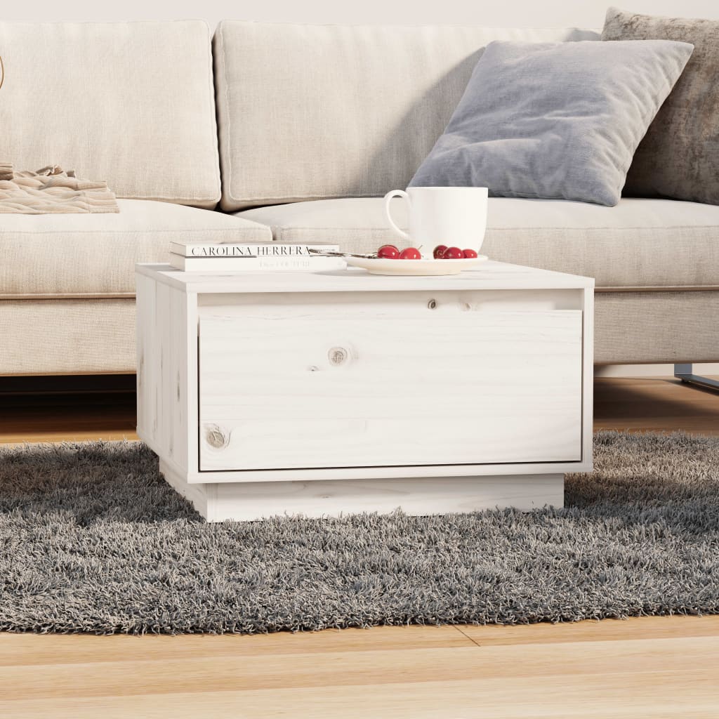 Tavolino Da Salotto Bianco 55x56x32 Cm Legno Massello Di Pino