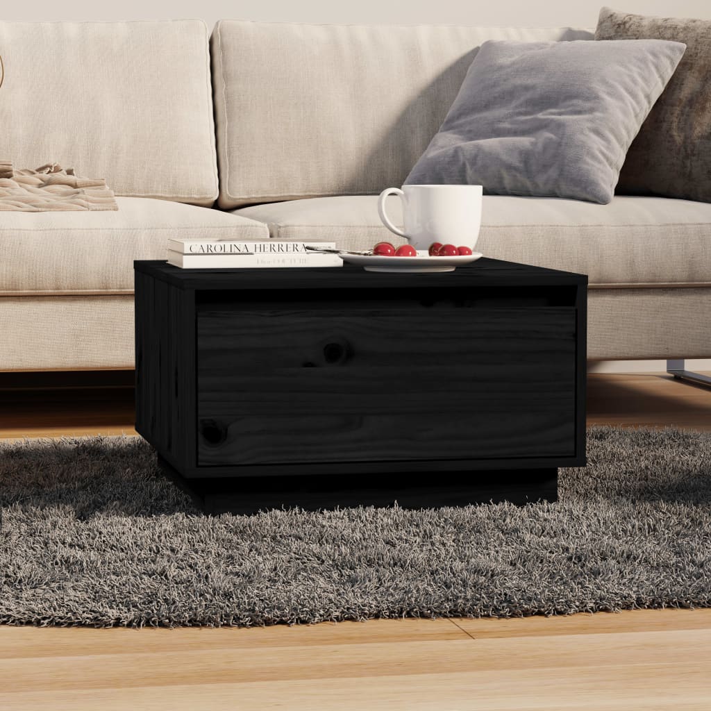 Tavolino Da Salotto Nero 55x56x32 Cm In Legno Massello Di Pino