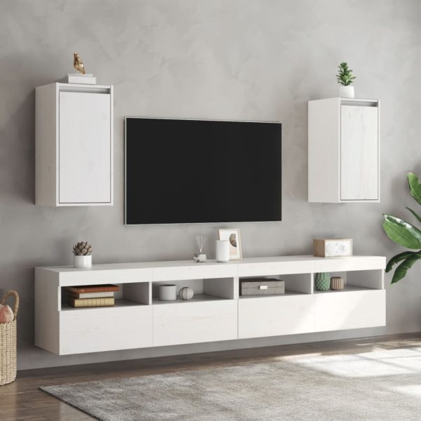 Pensili 2 Pz Bianchi 30x30x60 Cm In Legno Massello Di Pino - Image 3