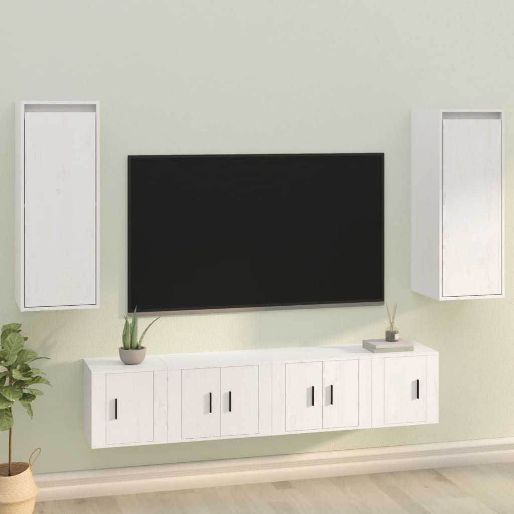Pensili 2 Pz Bianchi 30x30x80 Cm In Legno Massello Di Pino