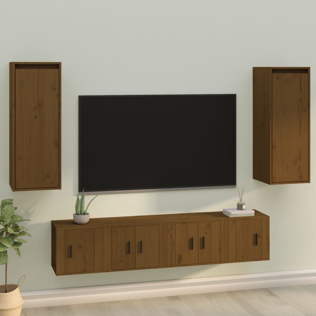 Pensili 2 Pz Marrone Ambra 30x30x80cm In Legno Massello Di Pino
