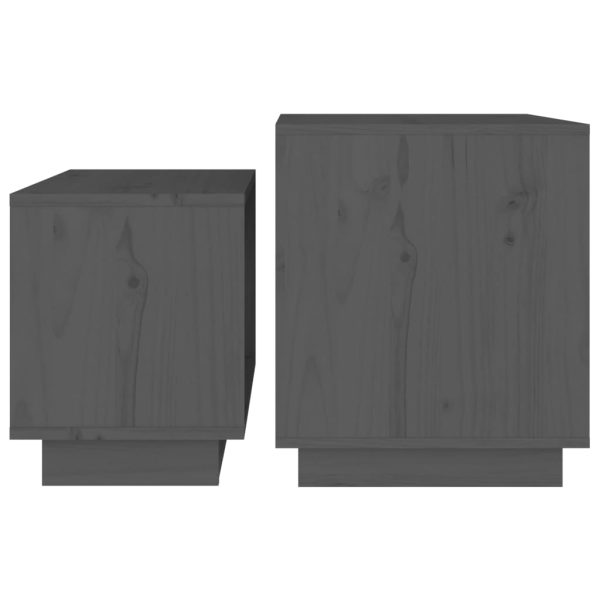 Tavolini Da Salotto Ad Incastro 2 Pz Grigi In Legno Di Pino - Image 6