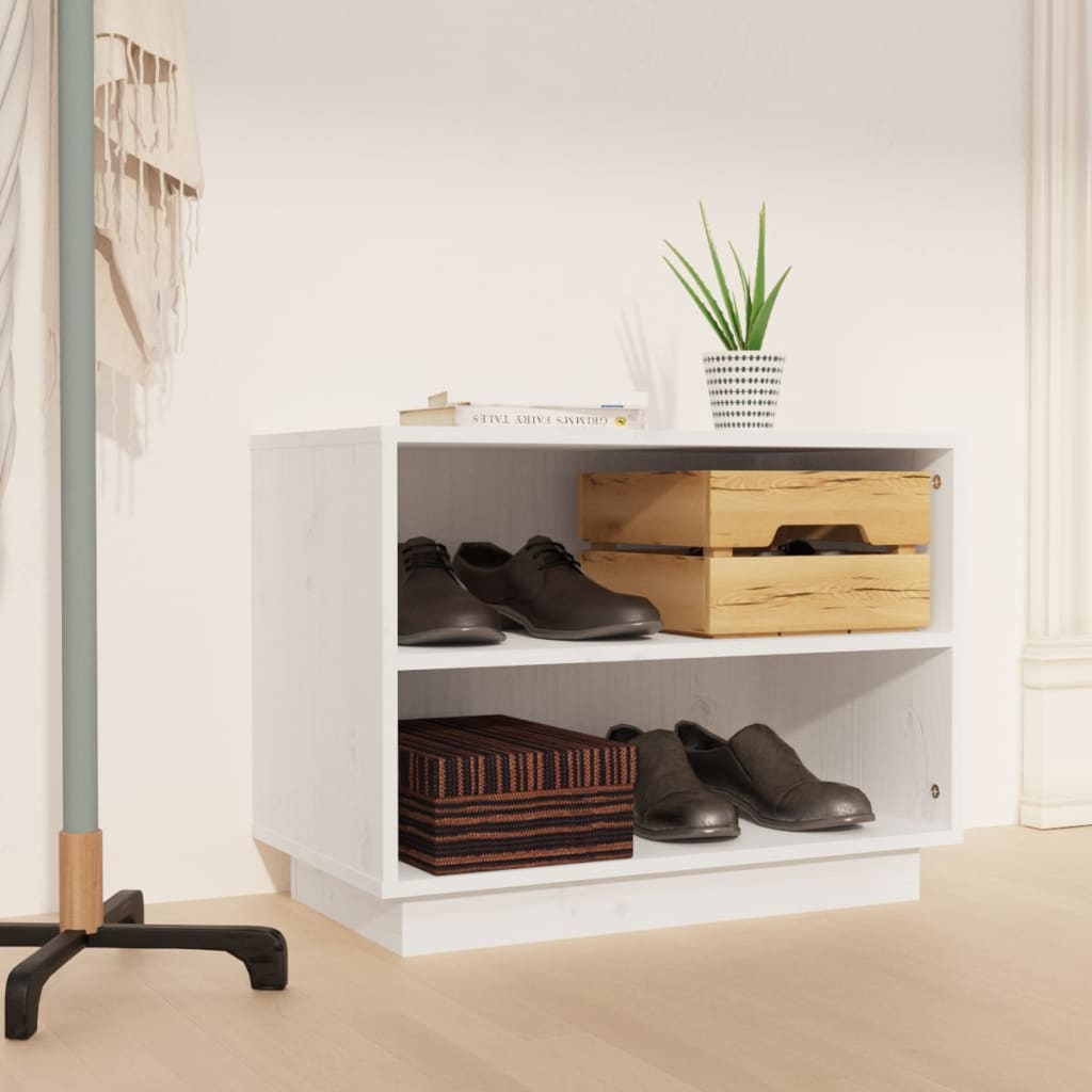 Scarpiera Bianca 60x34x45 Cm In Legno Massello Di Pino