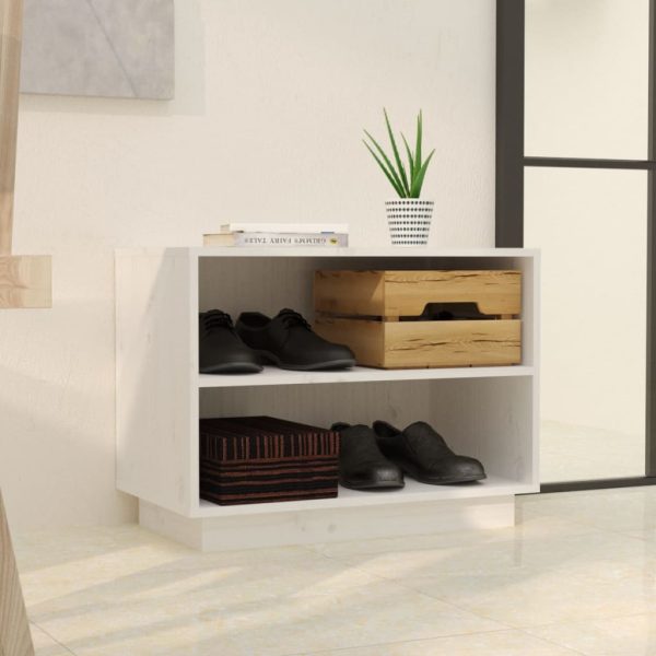 Scarpiera Bianca 60x34x45 Cm In Legno Massello Di Pino - Image 3