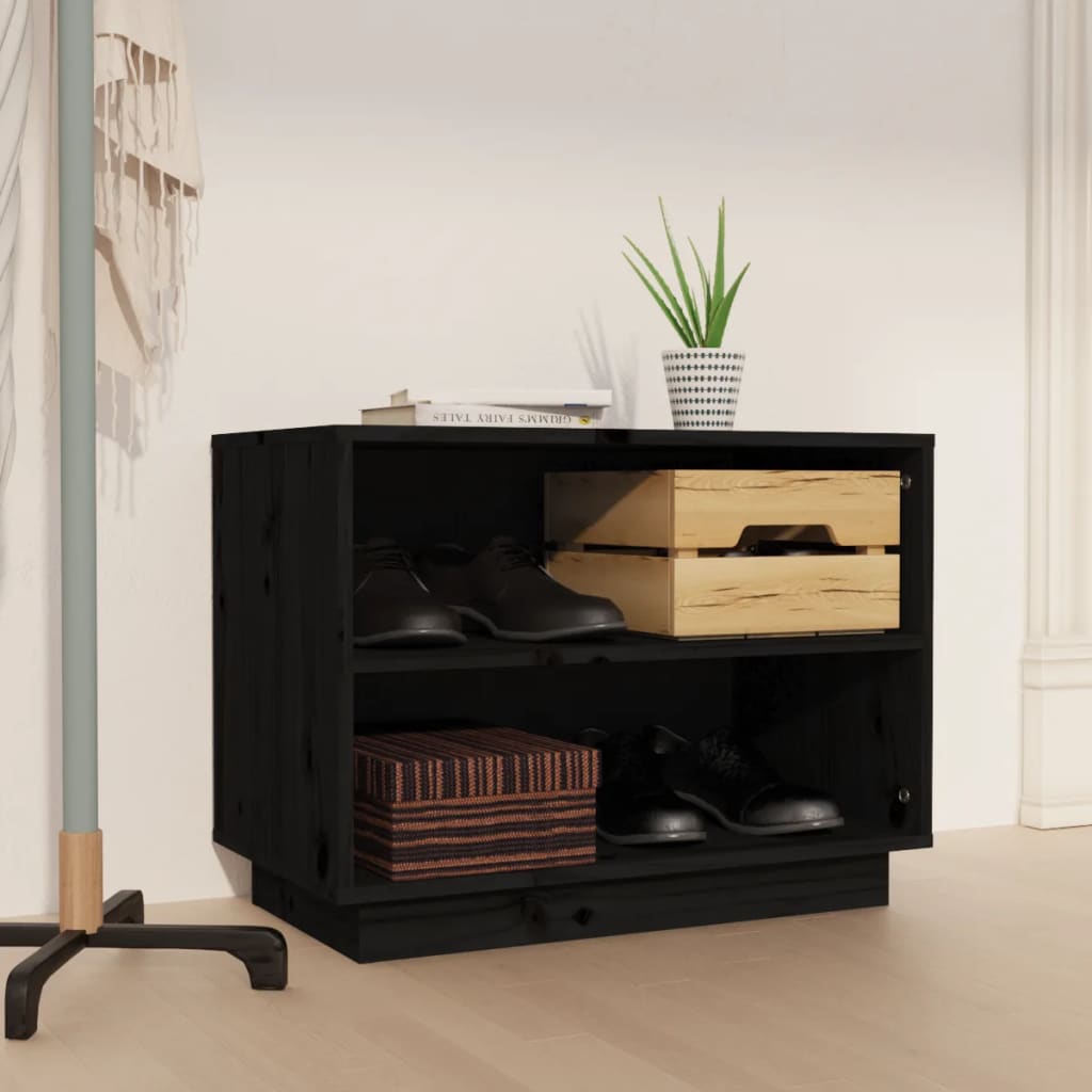 Scarpiera Nera 60x34x45 Cm In Legno Massello Di Pino