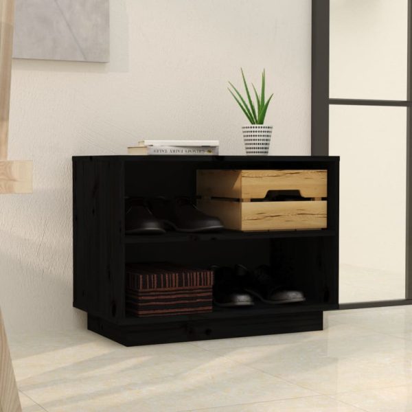 Scarpiera Nera 60x34x45 Cm In Legno Massello Di Pino - Image 3