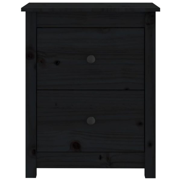 Comodino Nero 50x35x61,5 Cm In Legno Massello Di Pino - Image 3