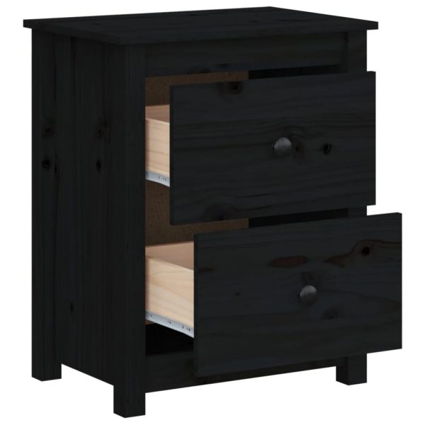 Comodino Nero 50x35x61,5 Cm In Legno Massello Di Pino - Image 5