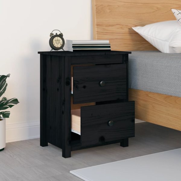 Comodino Nero 50x35x61,5 Cm In Legno Massello Di Pino - Image 6