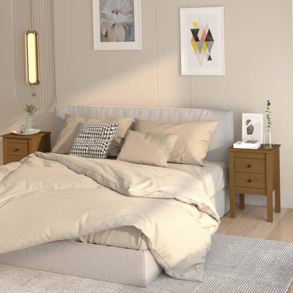 Comodini 2 Pz Ambra 40x35x61,5 Cm In Legno Massello Di Pino