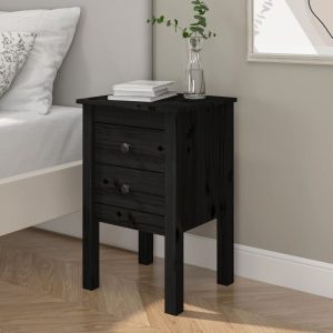 Comodino Nera 40x35x61,5 Cm In Legno Massello Di Pino