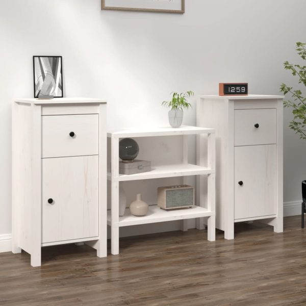 Credenze 2 Pz Bianche 40x35x80 Cm In Legno Massello Di Pino