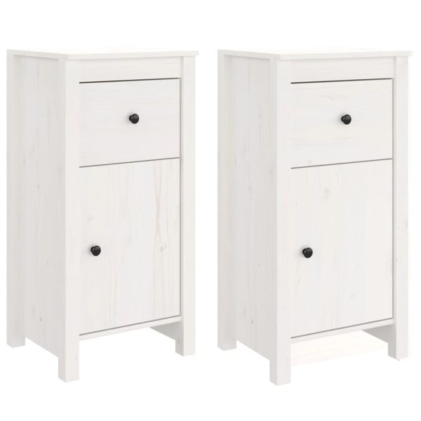 Credenze 2 Pz Bianche 40x35x80 Cm In Legno Massello Di Pino - Image 2