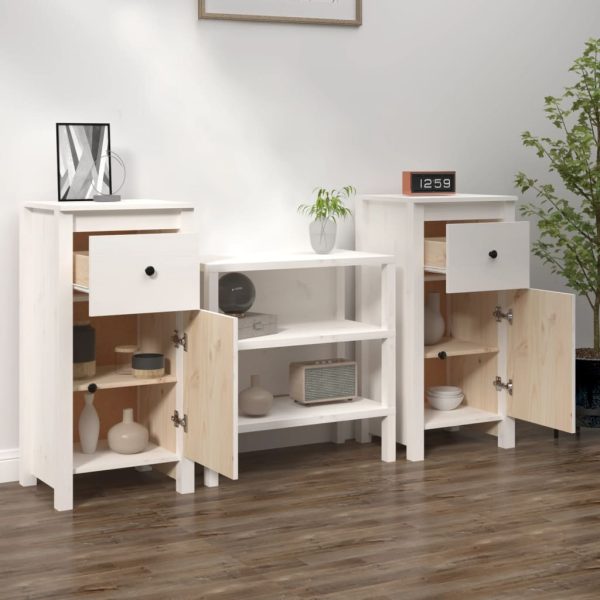 Credenze 2 Pz Bianche 40x35x80 Cm In Legno Massello Di Pino - Image 3