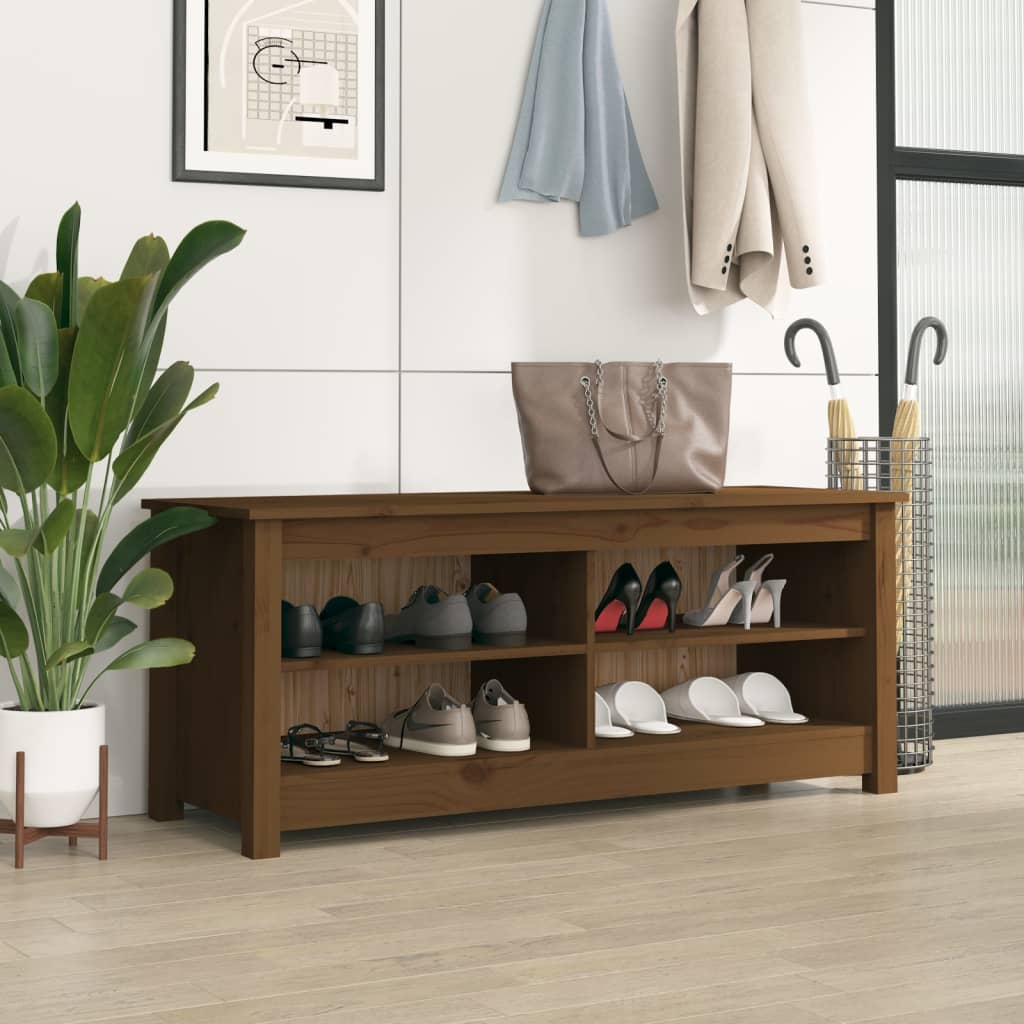Scarpiera Ambrata 110x38x45,5 Cm In Legno Massello Di Pino