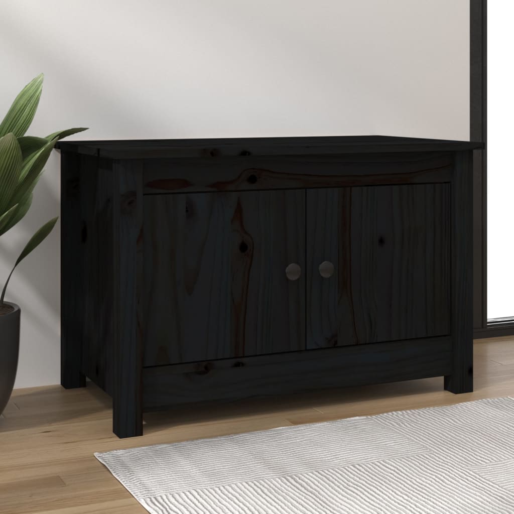 Scarpiera Nera 70x38x45,5 Cm In Legno Massello Di Pino