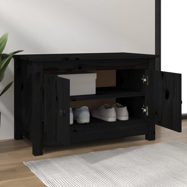Scarpiera Nera 70x38x45,5 Cm In Legno Massello Di Pino - Image 3