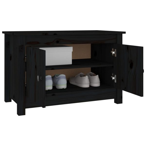 Scarpiera Nera 70x38x45,5 Cm In Legno Massello Di Pino - Image 4