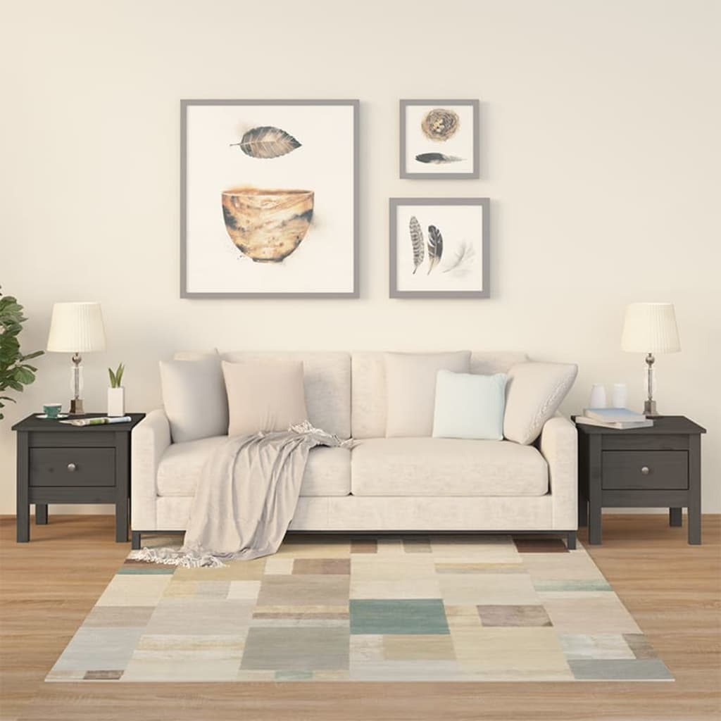 Tavolini 2 Pz Grigi 40x40x39 Cm Legno Massello Di Pino