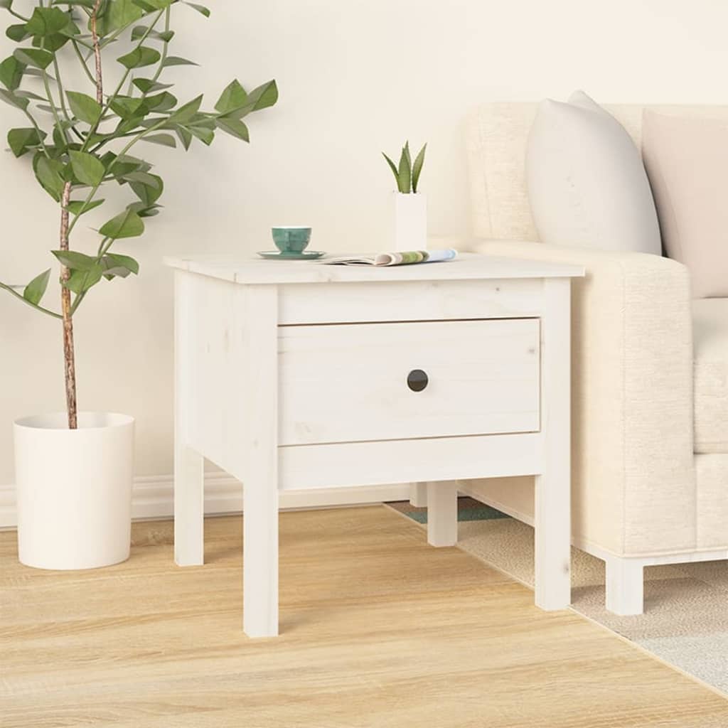 Tavolino Bianco 50x50x49 Cm Legno Massello Di Pino