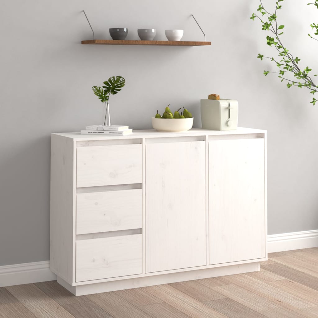 Credenza Bianca 111x34x75 Cm In Legno Massello Di Pino