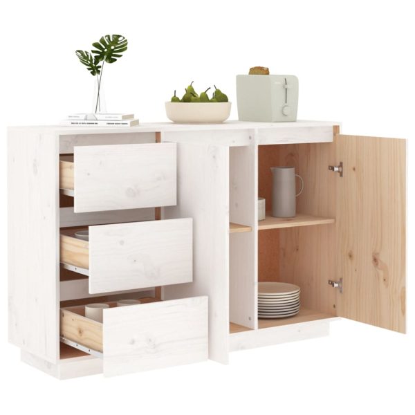 Credenza Bianca 111x34x75 Cm In Legno Massello Di Pino - Image 4