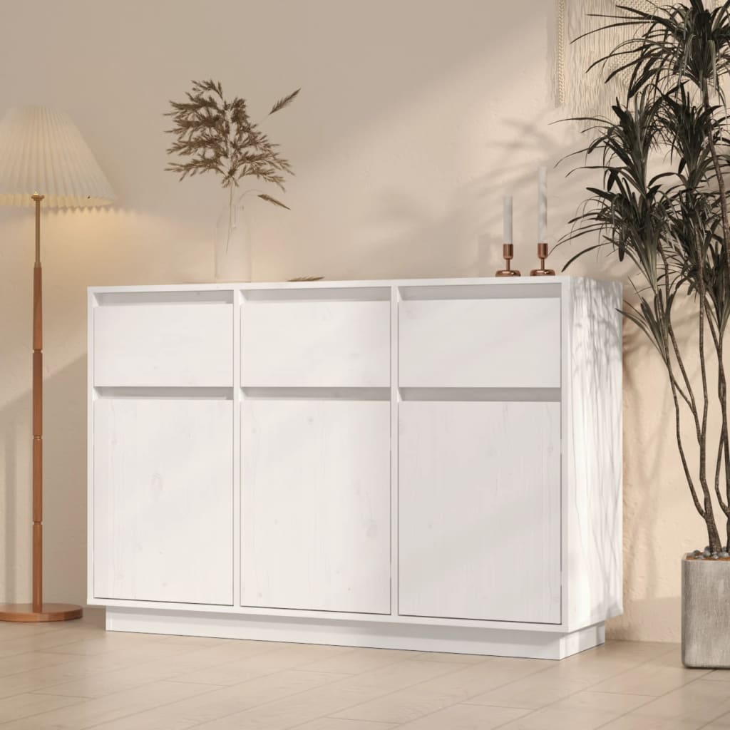 Credenza Bianca 110x34x75 Cm In Legno Massello Di Pino